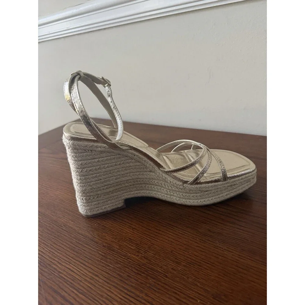 Zara Gold Metallic Espadrille Wedge Sandals Women's Size 9 Strappy Platform - Picture 9 of 12